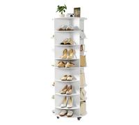 VEVOR Zapatero Ajustable, Armario para 28 Pares de Zapatos, 7 Estantes y 4 Compartimentos, Giratorio 360°, con Ruedas, Ideal para Dormitorio, Sala de Estar o Recibidor, Blanco, 588 x 588 x 1646 mm