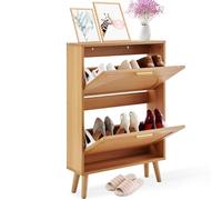 VEVOR Zapatero con 2 Cajones Abatibles Gabinete de Almacenamiento de Zapatos para Entrada Organizador de Zapatos Independiente con Puertas de Ratán para Tacones, Botas, Zapatillas en Pasillo, Entrada
