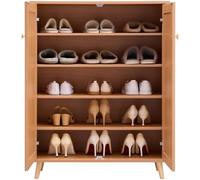 VEVOR Zapatero de Ratán de 800 x 340 x 1025 mm, Organizador de Almacenamiento de Zapatos de 5 Niveles con 2 Puertas y Estantes Ajustables, Ideal para Entrada, Armario, Pasillo, Color Madera Clara