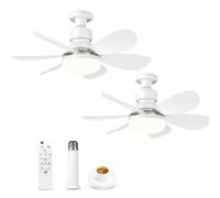 Vexabinion - Juego de 2 ventiladores de techo E27 con luz LED regulable (40 W, mando a distancia, 3 velocidades, 6 aspas, silencioso, 52 cm), color blanco