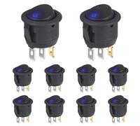VEXUNGA Interruptor Basculante Redondo 6A 250V 10A 125V Interruptores Conmutador Palanca 2Posiciones 3Pines con LED Luces Azul ON/OFF (10 Piezas)