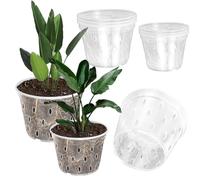 VGECEE 6 Pcs Macetas Transparentes para Orquídeas con Agujeros de Drenaje: 3 Pequeñas (11cm) + 3 Medianas (12,5cm) de Plástico PP para Drenaje del Agua y Ventilación de Raíces para Exterior Interior