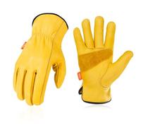 Vgo... Guantes de trabajo Piel de Vacuno Gruesa, Guantes Cuero Jardinería para Obra Almacén Entrega, Guantes Hombres&mujeres 1 par