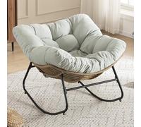 VHV Mecedora con ratán, silla mecedora de huevo, silla mecedora de gran tamaño, con acolchado grueso extraíble y marco de metal, carga de 150 kg, sillón para jardín, balcón, salón (azul claro)