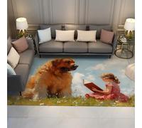 Via Vela Alfombra Niña Leyendo Libro Perro Grande Infantil 90x180cm