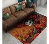 Via Vela Alfombra Sugar Skull 60x120cm Day of The Dead de Pelo bajo Plegable Resistente a Manchas Sombrero patrón Esqueleto Mexicano Retro para salón Dormitorio Decoración del hogar