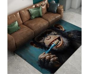 Via Vela Divertido Mono Cepillo Dientes Alfombrilla 60x90cm Adorable Gorila patrón Animal de Pelo bajo Fina Lavable Resistente Manchas Grande niño Sala Juegos Antideslizante Dormitorio baño Alfombra
