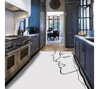 Via Vela Línea Rostro Minimalista Alfombra Cocina 60x120cm Moderno Abstracto Blanco Negro Alfombra Lavable a máquina con tapete Caucho Entrada Puerta Principal mesita