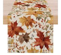 ViaElayu Camino de Mesa Moderno Rustico Decoración Otoñal Naranja Rojo Amarillo Hoja Arce Centros Decorativos de Mesa Lavable Camino de Mesa Campestre para Cocina Mesa Fiesta en El Jardín 33x183 cm