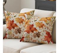 ViaElayu Funda Cojin 40x40 Otoñal Fundas Cojines Sofa Mostaza Naranja Rojo Amarillo Hoja de Arce Cojines Acuarela Decorativos Estética Fundas Cojin para Sala de Estar Dormitorio Juego de 2