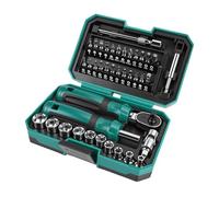 ViaGasaFamido Juego de Destornilladores con Llave de Carraca y Estuche compacto. Acero CRV chapado. Vasos de 10 1/4 pulgadas. Mecanismo Ergonómico con Mango Antideslizante para Reparaciones