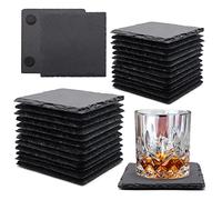 VIBRATITE - Paquete de 24 posavasos cuadrados de pizarra para bebidas, 4 pulgadas, posavasos de piedra de pizarra negra a granel, grabado láser, en blanco con parte inferior antiarañazos para bebidas