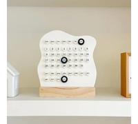 Vibsky Escritorio minimalista de madera con calendario perpetuo, pieza moderna de ABS para decoración del hogar, organizador de fecha compacto de 17 x 15 cm, color crema