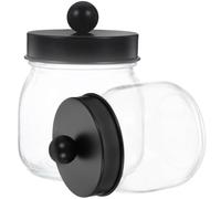 VICASKY 2 Piezas Organizador de Baño Elegante de Vidrio Tapa Negra, Soporte para Discos y Bolas de Algodón, Acero Inoxidable Transparente y Conveniente para Recargar