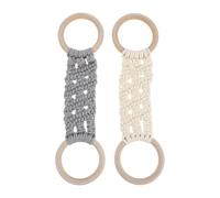 VICASKY 2 soportes para toallas de cocina, con aro de ganchillo para colgar | Gris claro y beige, anilla doble de madera, colgador de toallas de punto, gancho para toallas para cocina, armario, estufa,