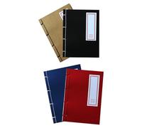 VICASKY 4 Piezas Cuaderno Retro de Tapa Dura, Estilo Chino Vintage | Papel Liso, Cosido Hilo Tipo Coche, para Notas, Bocetos, Clase, Reuniones y Organización