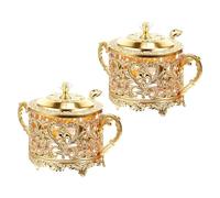 VICASKY Azucarero Vintage con Tapa y Cuchara, Contenedor de Condimentos para Cocina, Diseño Creativo en Hierro y Vidrio, Fácil de Limpiar y Buen Sellado, Pack de 2 Unidades