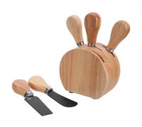 VICASKY Bloque de Madera Juego de Cuchillos de Roble Negro para Queso | Acero Inoxidable, Mango de Madera, para Rebanar y Untar, Mesa y Encimera