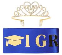 VICASKY Set de Accesorios para Fiesta de Graduación 2023 Adorno de Cabeza, Banda de Hombro Azul y Diadema de Aleación y Satén, Perfectos para Recuerdos de Graduación y Ceremonias