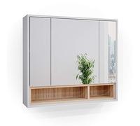 Vicco Armario con Espejo para baño Beatrice, Blanco, 80 x 72 cm | 3 Puertas · 6 compartimentos · Gran superficie de espejo · Almacenamiento abierto & cerrado · Sobre el lavabo