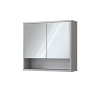 Vicco Armario con Espejo para baño Eliza, Gris, 70 x 65 cm | 2 Puertas · 4 compartimentos · Superficie de espejo amplia · Almacenamiento abierto & cerrado · Sobre el lavabo