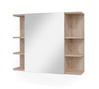 Vicco Armario con Espejo para baño Fynn, Sonoma, 79.6 x 64 cm | 1 Puerta · 8 compartimentos · Almacenamiento abierto & cerrado · Cosméticos y cuidado · Sobre el lavabo