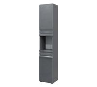 Vicco Armario de baño Fredd, Antracita Alto Brillo, 36.4 x 190.5 cm | 2 Puertas · 5 compartimentos · Apertura de puerta a derecha o izquierda · Almacenamiento abierto & cerrado