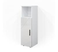 Vicco Armario de baño Mediano Irma, Blanco Alto Brillo, 30 x 95 cm | 1 Puerta · 3 compartimentos · Almacenamiento abierto & cerrado · Toallas y accesorios · Diseño estrecho