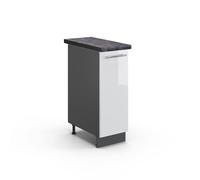 Vicco Armario de Farmacia Fame-Line, Blanco Alto Brillo, 30 cm | Frente de MDF · Encimera incl. · Patas regulables en altura · Tiradores de metal · Guías metálicas de extracción total