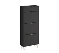 Vicco Armario para Zapatos Helge, Negro, 60 x 145 cm | 3 compartimentos, independiente para un almacenamiento que ahorra espacio en el pasillo