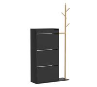 Vicco Armario para Zapatos Ivo, Negro, 90 x 181.5 cm | con 3 compartimentos, 1 cajón, para guardar zapatos y accesorios en el pasillo