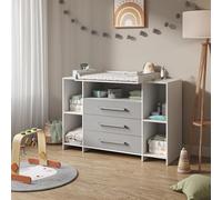 Vicco Cómoda Cambiador Oskar, Blanco/Gris, 143 x 100 cm | XL con cajones, apto como cambiador con zona de almacenamiento ampliable