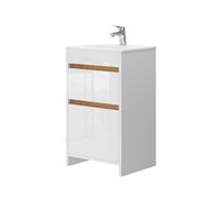 Vicco Conjunto de Muebles de baño Detmold, Blanco Alto Brillo/Roble Dorado 50 cm