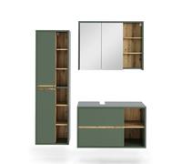 Vicco Conjunto de Muebles de Cuarto de baño Viola, Verde/Artesano, 100 cm, Compuesto por Mueble bajo Lavabo, Espejo con Armario y Columna de baño