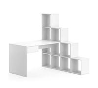 Vicco Escritorio de Esquina Sarah, Blanco, 139 x 142.4 cm | con estante lateral integrado y superficie de trabajo para tareas en PC