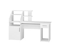 Vicco Escritorio Edwin, Blanco, 166 x 50.5 cm | con estante abierto y bandeja para unidad central
