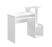 Vicco Escritorio Karl, Blanco, 106 x 40 cm | con compartimentos abiertos y bandeja de teclado extraíble