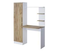 Vicco Escritorio Tessa, Roble Blanco/Dorado, 122.9 x 52 cm | con estante para espacio de almacenamiento adicional