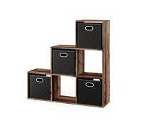 Vicco Estantería escalonada, Madera Antigua, 107.2 x 107.8 cm | con 4 cajones plegables, utilizable como separador de ambientes con 6 estantes abiertos