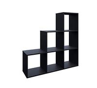 Vicco Estantería escalonada, Negro, 107.2 x 107.8 cm | utilizable como separador de ambientes con 6 estantes abiertos