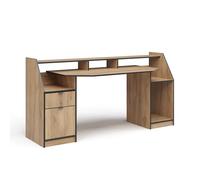 Vicco Mesa de Juegos Joel, Roble Dorado, 179.8 x 65.5 cm | con 1 cajón y 1 puerta, con estantes para accesorios y soporte elevado para monitor
