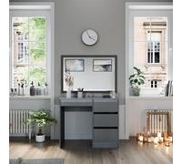 Vicco Mesa de Maquillaje Sherry, Gris Alto Brillo 90 cm | sin espejo · 4 cajones · De suelo · Aspecto sin tiradores · Forma compacta