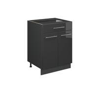 Vicco Mueble bajo de Cocina Fame-Line, Antracita Alto Brillo, 60 cm | Frente de MDF · Sin encimera · Patas regulables en altura · Tiradores de metal · Cierre suave