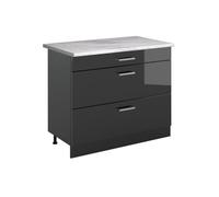 Vicco Mueble bajo de Cocina R-Line, Antracita Alto Brillo/Antracita 100 cm | 3 Cajones · Encimera incl. · Patas regulables en altura · ✓ Fácil acceso · ✓ Libremente combinable