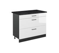Vicco Mueble bajo de Cocina R-Line, Blanco Alto Brillo/Antracita 100 cm | 3 Cajones · Encimera incl. · Patas regulables en altura · ✓ Fácil acceso · ✓ Libremente combinable