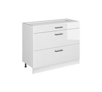 Vicco Mueble bajo de Cocina R-Line, Blanco Alto Brillo/Blanco 100 cm | 3 Cajones · Sin encimera · Patas regulables en altura · ✓ Fácil acceso · ✓ Libremente combinable