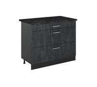 Vicco Mueble bajo de Cocina R-Line, Hormigón Negro/Antracita 100 cm | 3 Cajones · Encimera incl. · Patas regulables en altura · ✓ Fácil acceso · ✓ Libremente combinable