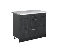 Vicco Mueble bajo de Cocina R-Line, Hormigón Negro/Antracita 100 cm | 3 Cajones · Encimera incl. · Patas regulables en altura · ✓ Fácil acceso · ✓ Libremente combinable
