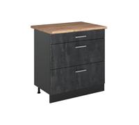 Vicco Mueble bajo de Cocina R-Line, Hormigón Negro/Antracita 80 cm | 3 Cajones · Encimera incl. · Patas regulables en altura · ✓ Fácil acceso · Libremente combinable