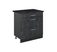 Vicco Mueble bajo de Cocina R-Line, Hormigón Negro/Antracita 80 cm | 3 Cajones · Encimera incl. · Patas regulables en altura · ✓ Fácil acceso · Libremente combinable